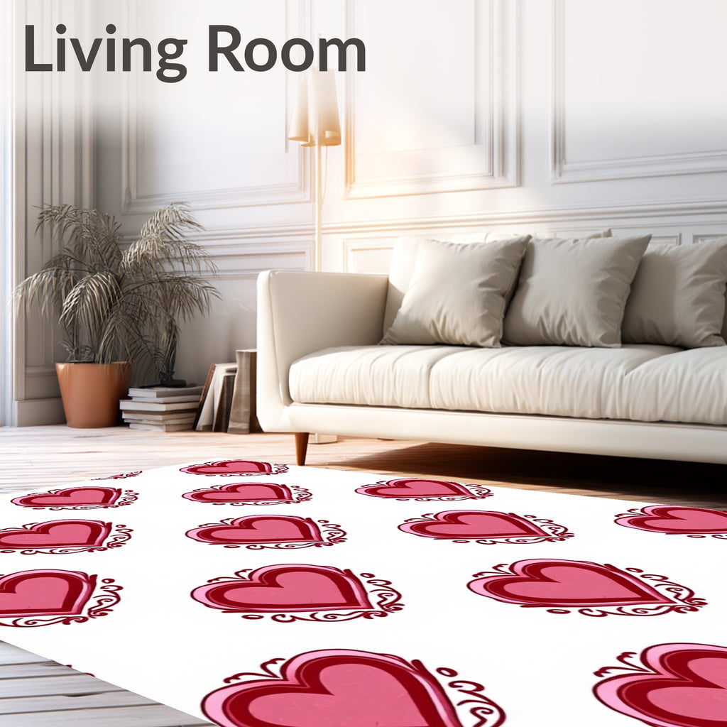 Crimson Double Heart Embellished Romance Rug