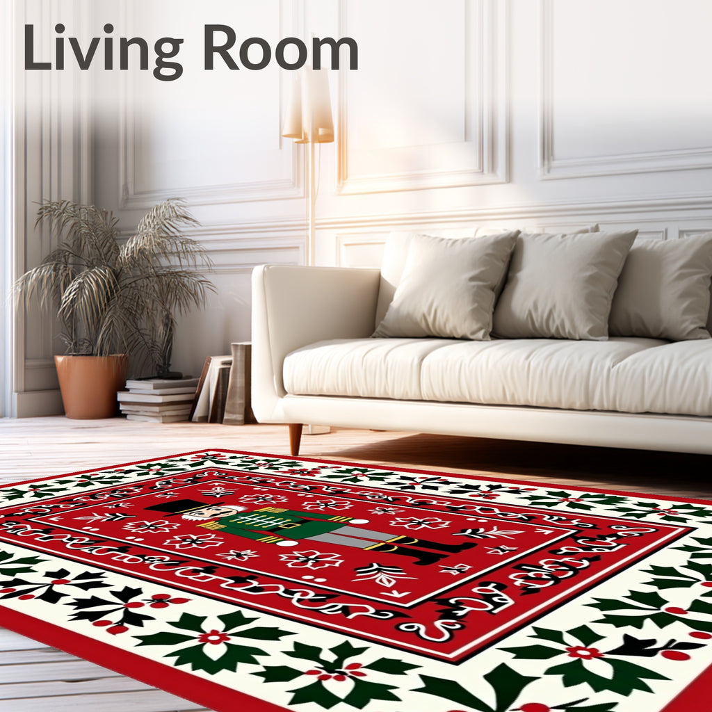 Red Nutcracker Holly Border Rug