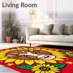 Whimsical Brown Cow Sunflower Garden Rug