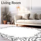 Ornate Gray Floral Leaf Swirl Rug
