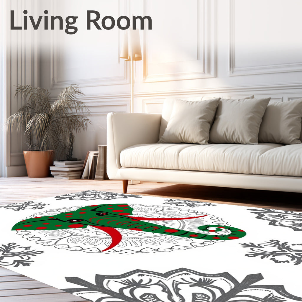 Green Red Spot Elephant Mandala Rug