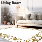 Ornate Golden Leaf Scroll Border Rug