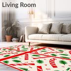 Festive Red White Candy Cane Pine Sprigs Rug