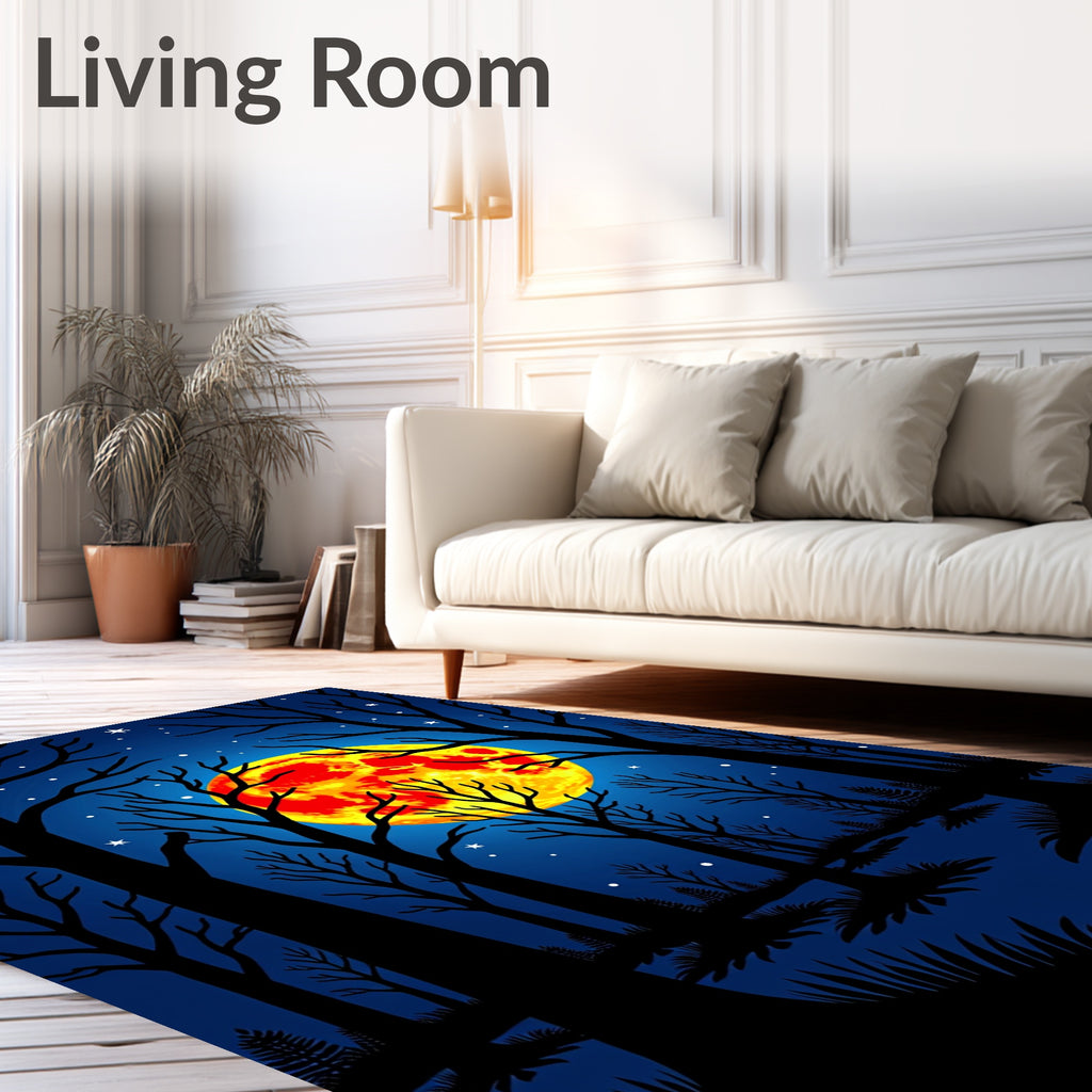 Crimson Full Moon Forest Night Sky Rug