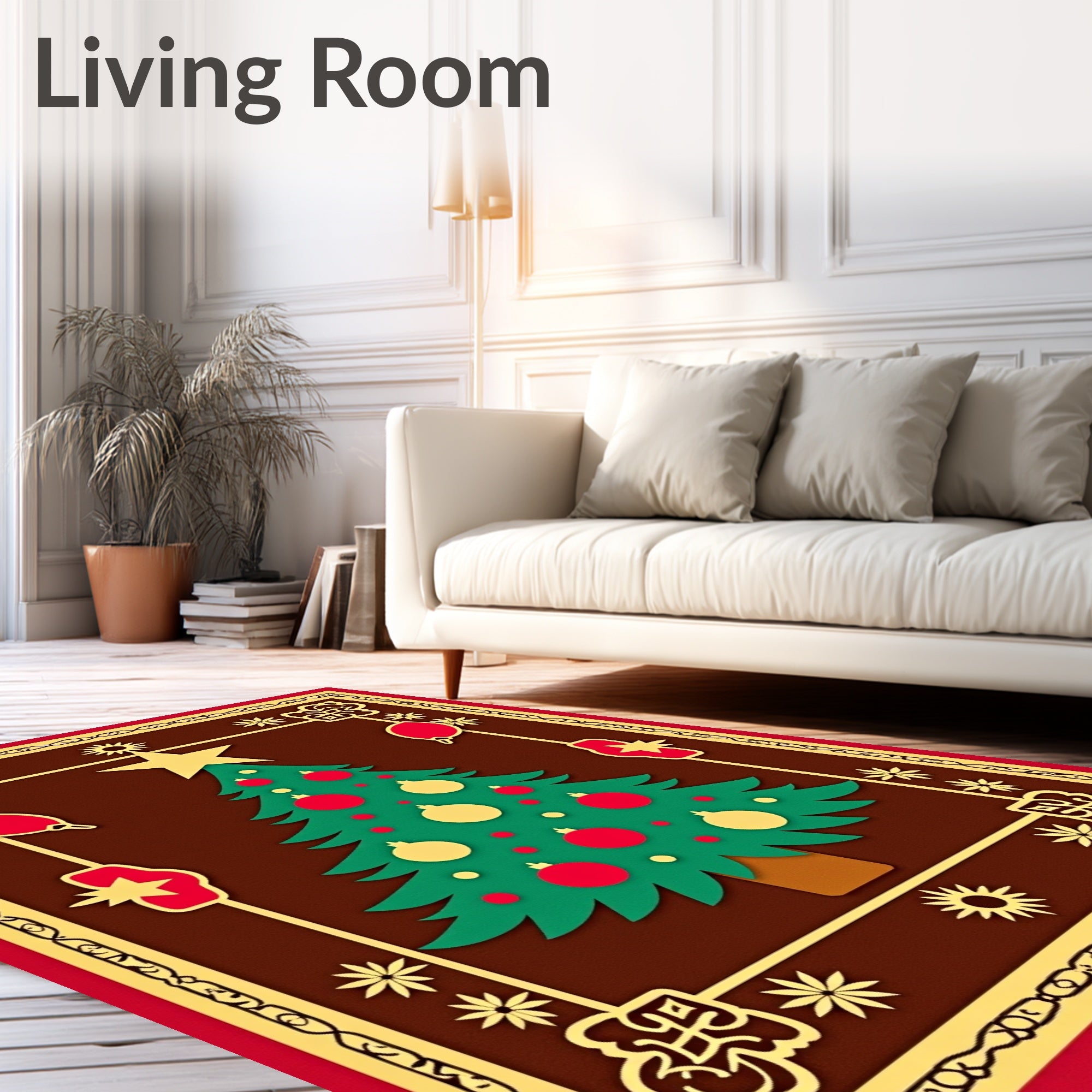 Festive Christmas Tree Red Gold Collage Rug