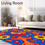 Bright Rooster Floral Swirl Blue Rug
