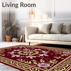Crimson Rose Floral Medallion Border Rug