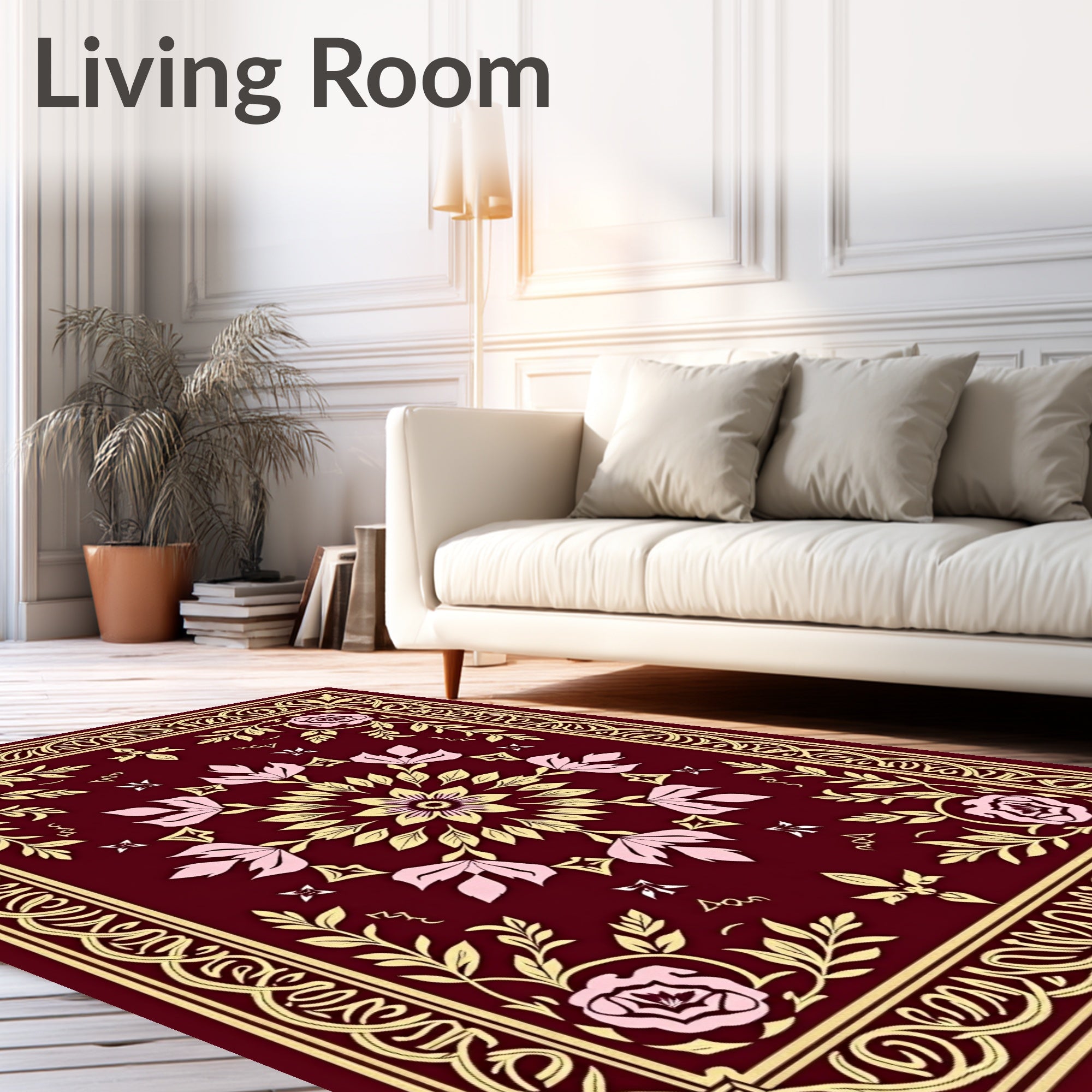 Crimson Rose Floral Medallion Border Rug