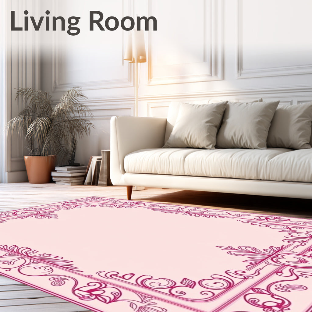 Pink Floral Heart Filigree Frame Rug