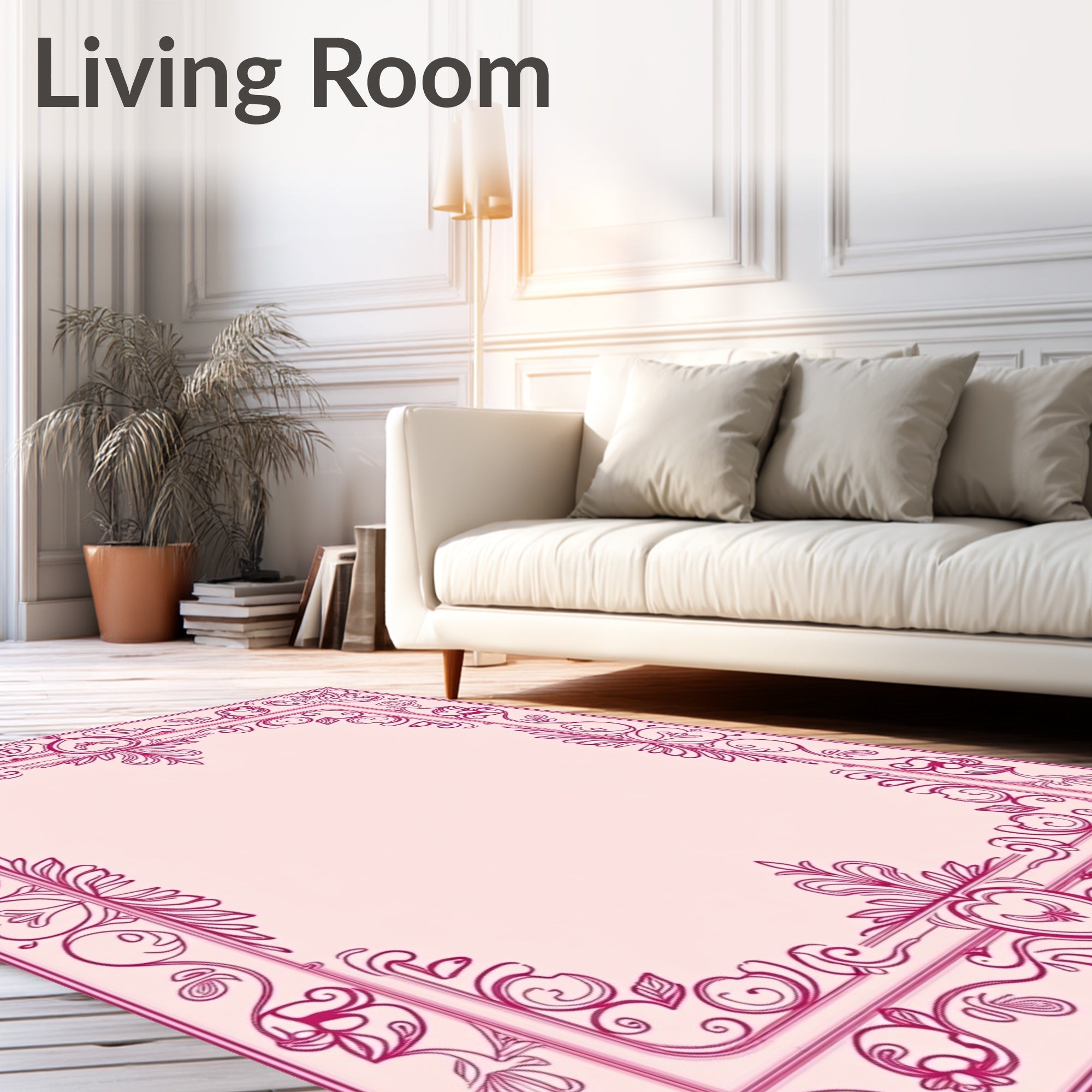 Pink Floral Heart Filigree Frame Rug