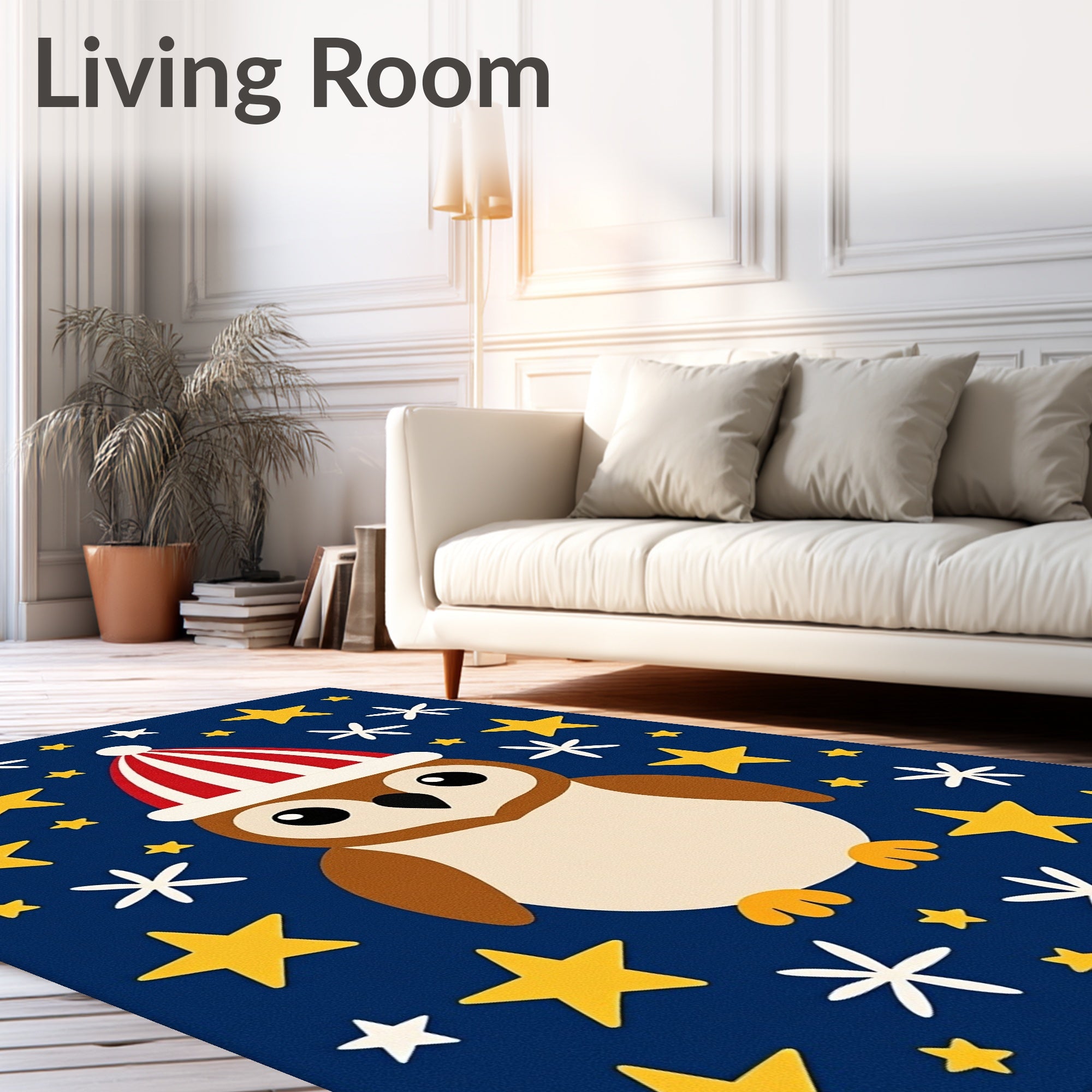 Cute Owl Red Striped Hat Stars Rug