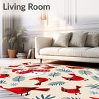 Charming Red Cardinals Snowman Winter Scene Rug