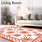 Red Sunburst Floral Diamond Border Rug