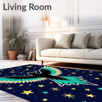 Black Bird Among Yellow Stars Rug