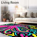 Pink Octopus Swirls Aqua Yellow Rug