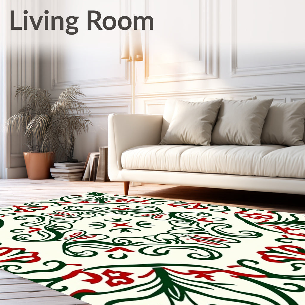 Crimson Green Curved Floral Medallion Rug
