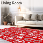 Crimson Festive Folk Art Trees Rug