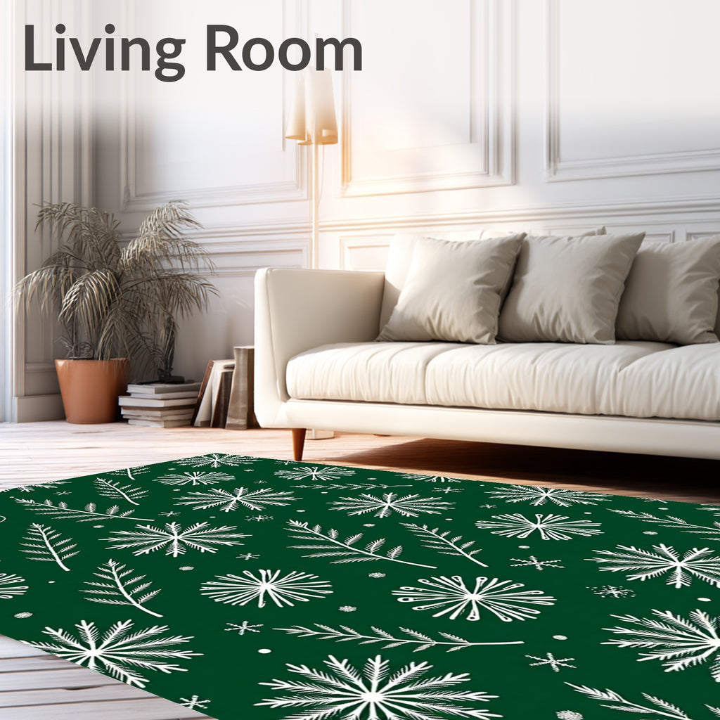 White Snowflakes and Pine Branches Rug