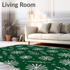 White Snowflakes and Pine Branches Rug