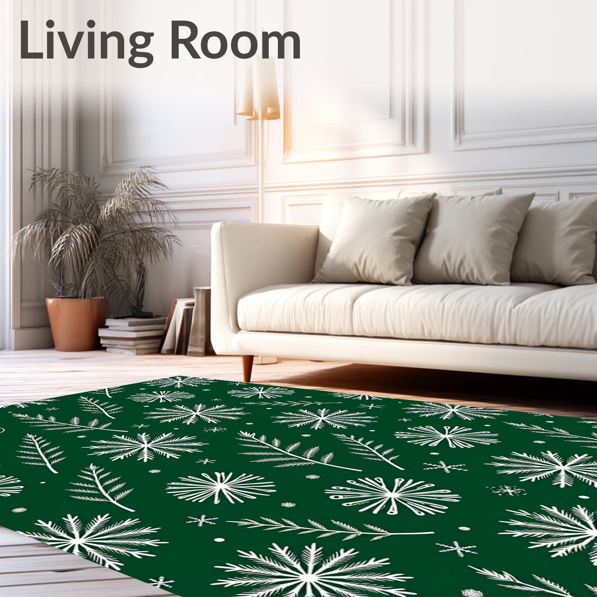 White Snowflakes and Pine Branches Rug