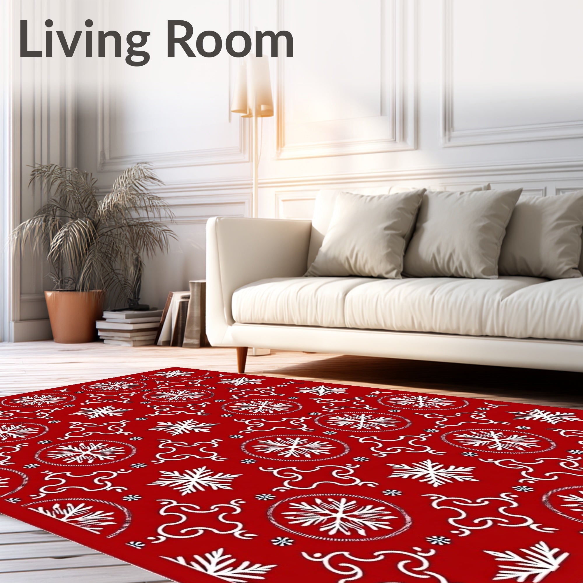 Crimson Snowflake Circular Medallion Rug