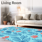 Coral Floral Blue Leaf Medley Rug