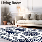 Deep Blue Snowflake Pine Forest Rug