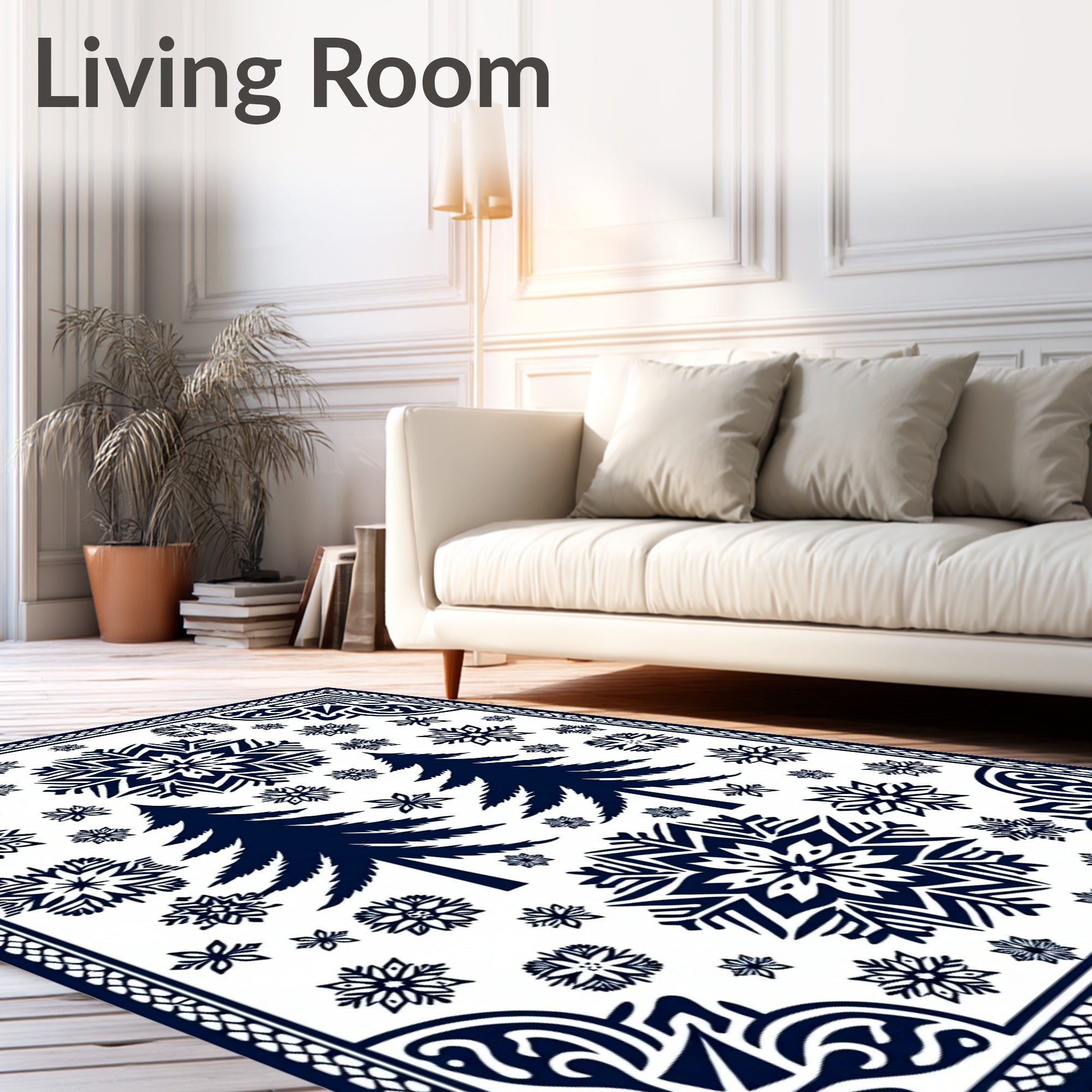 Deep Blue Snowflake Pine Forest Rug