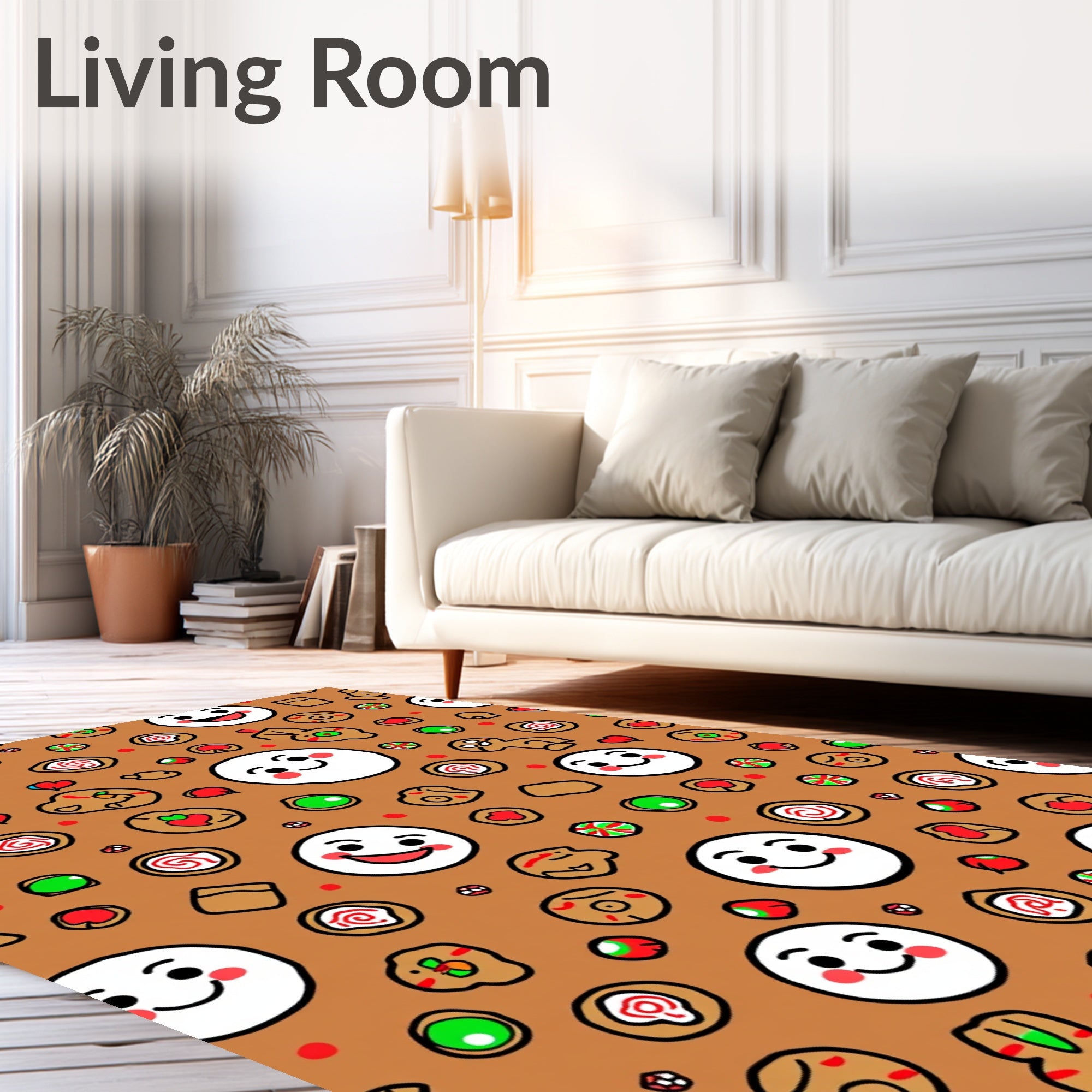 Joyful Gingerbread Faces Candies Cookies Rug