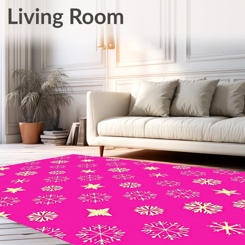 Pink White Snowflake Cluster Rug