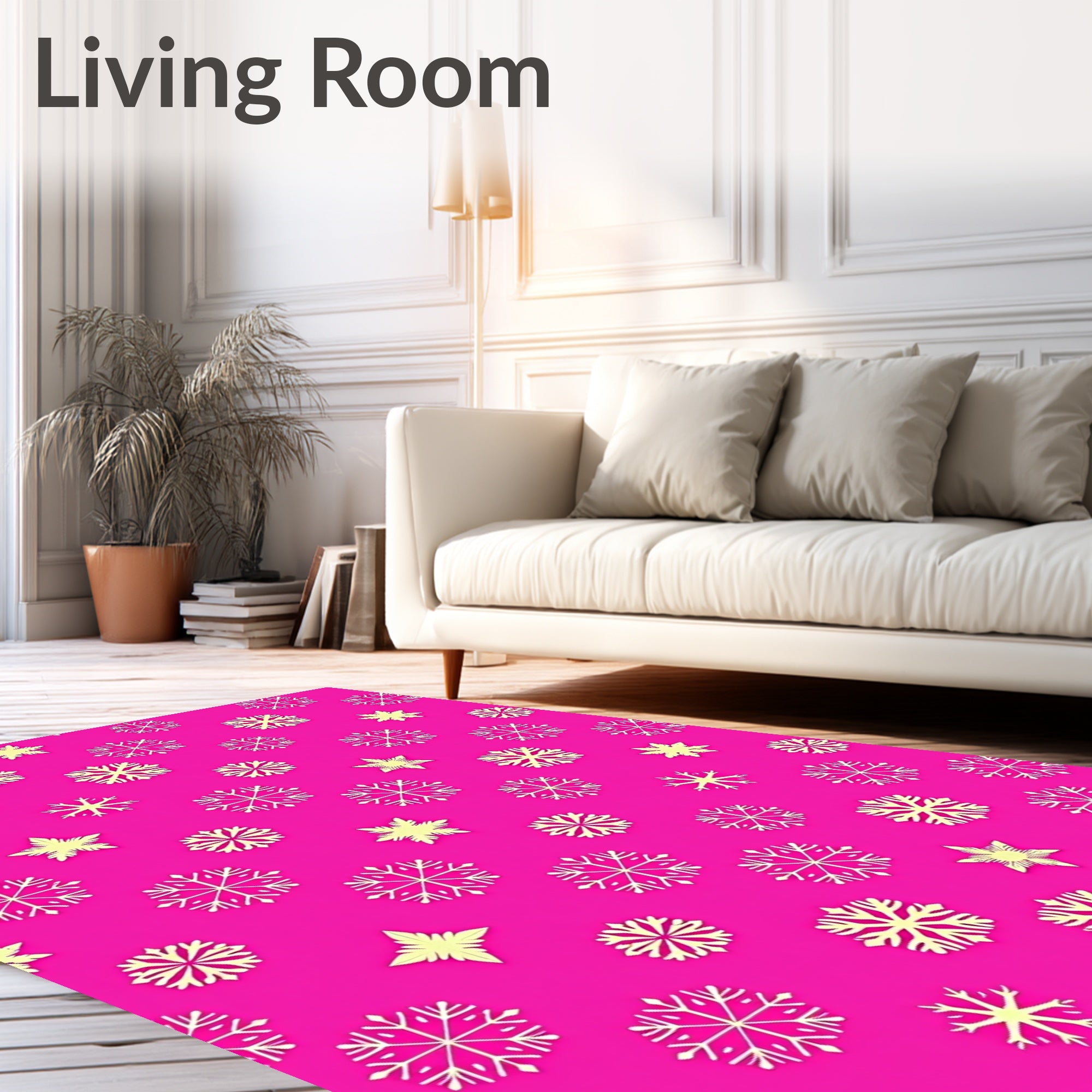 Pink White Snowflake Cluster Rug