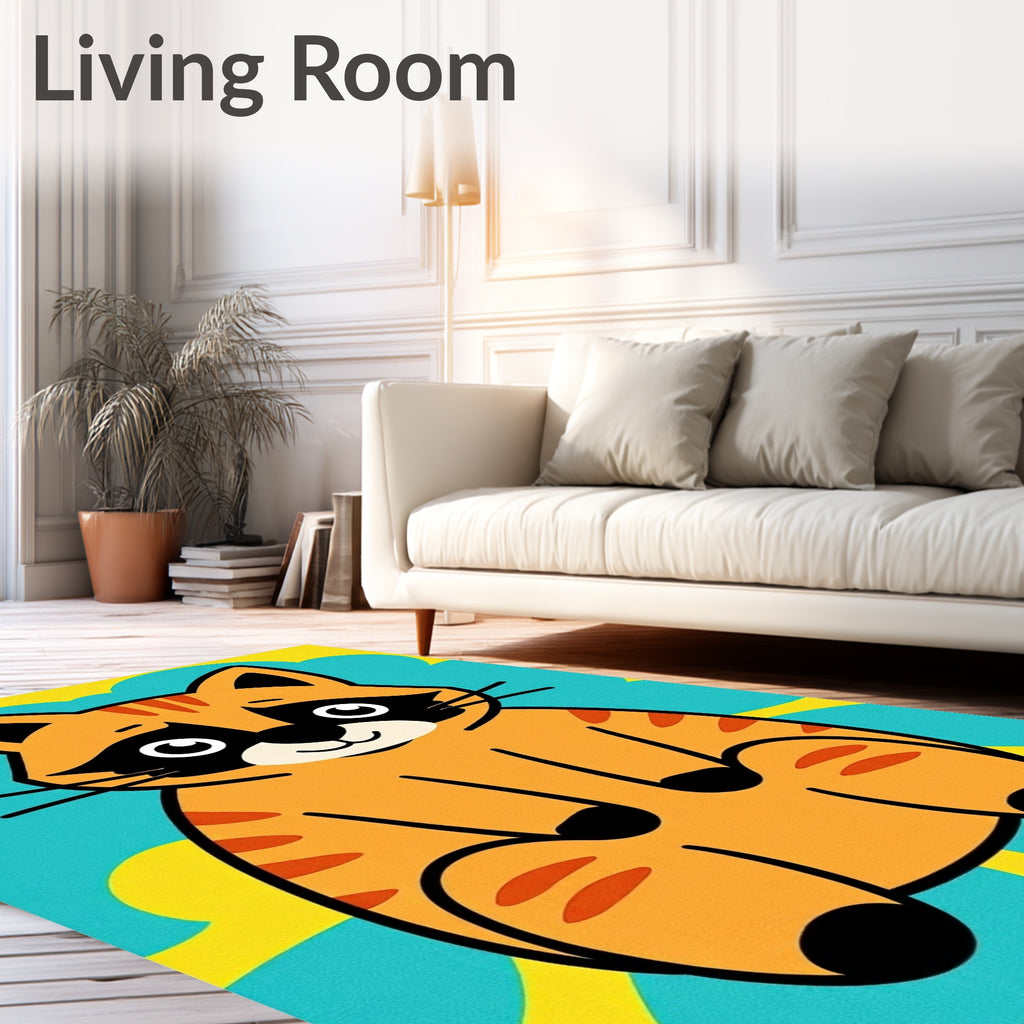 Whimsical Orange Cat Bursting Circles Rug