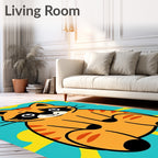 Whimsical Orange Cat Bursting Circles Rug