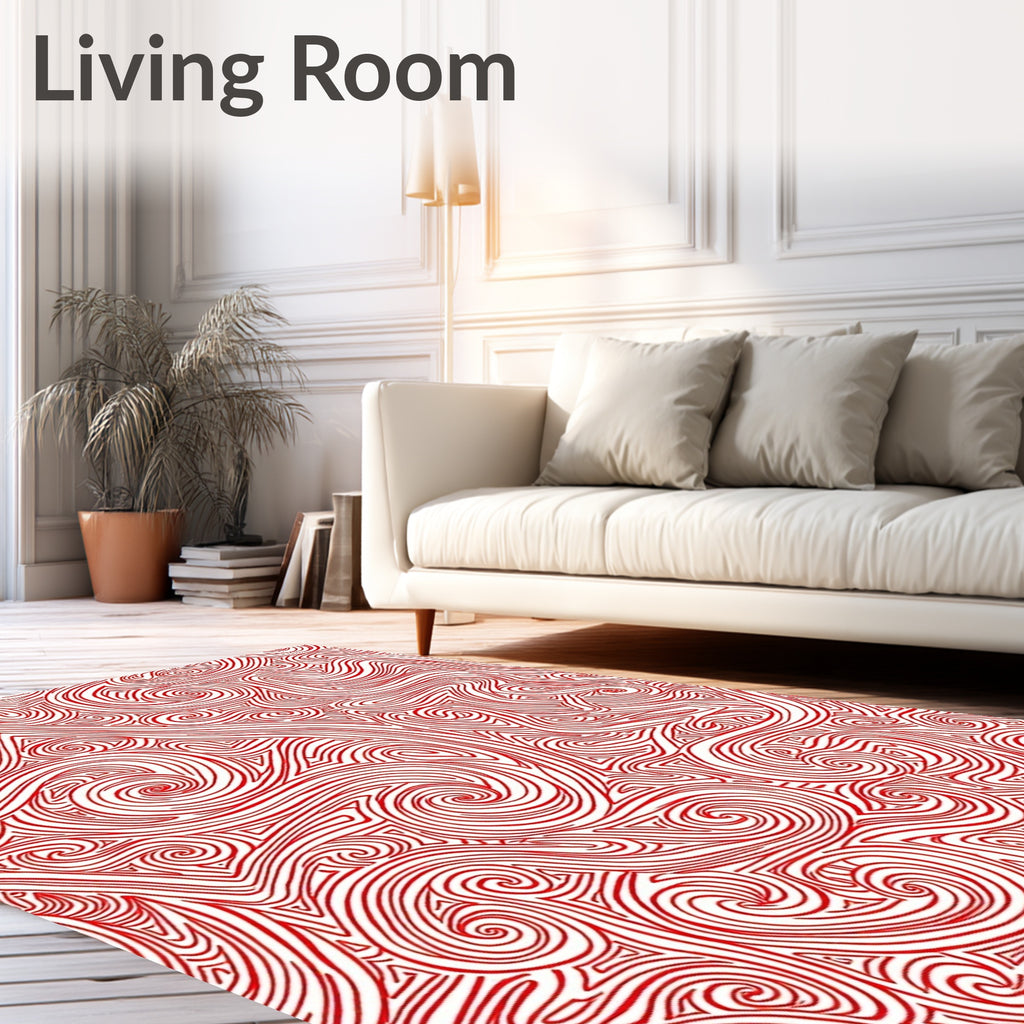 Crimson Swirl Abstract Line Rug