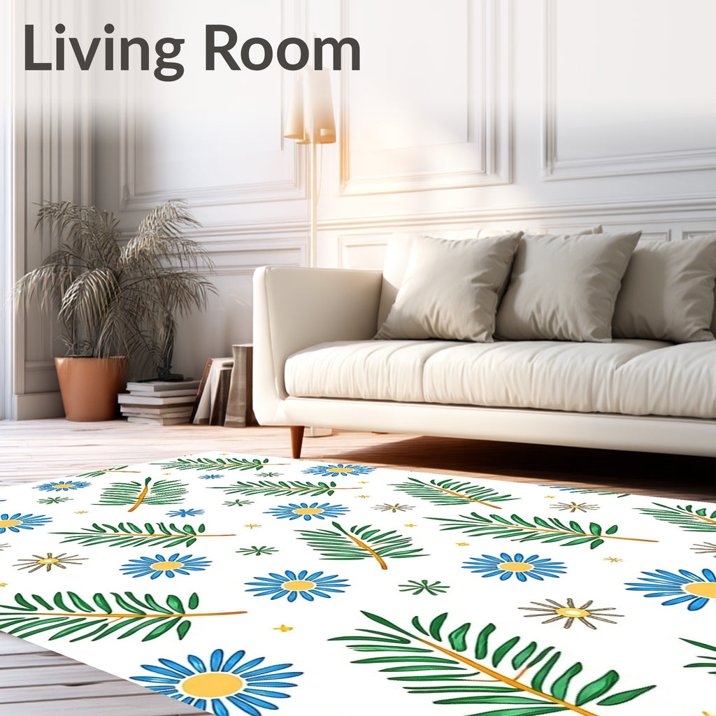 Blue Daisy Green Leaf Scatter Rug