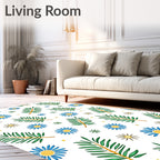 Blue Daisy Green Leaf Scatter Rug
