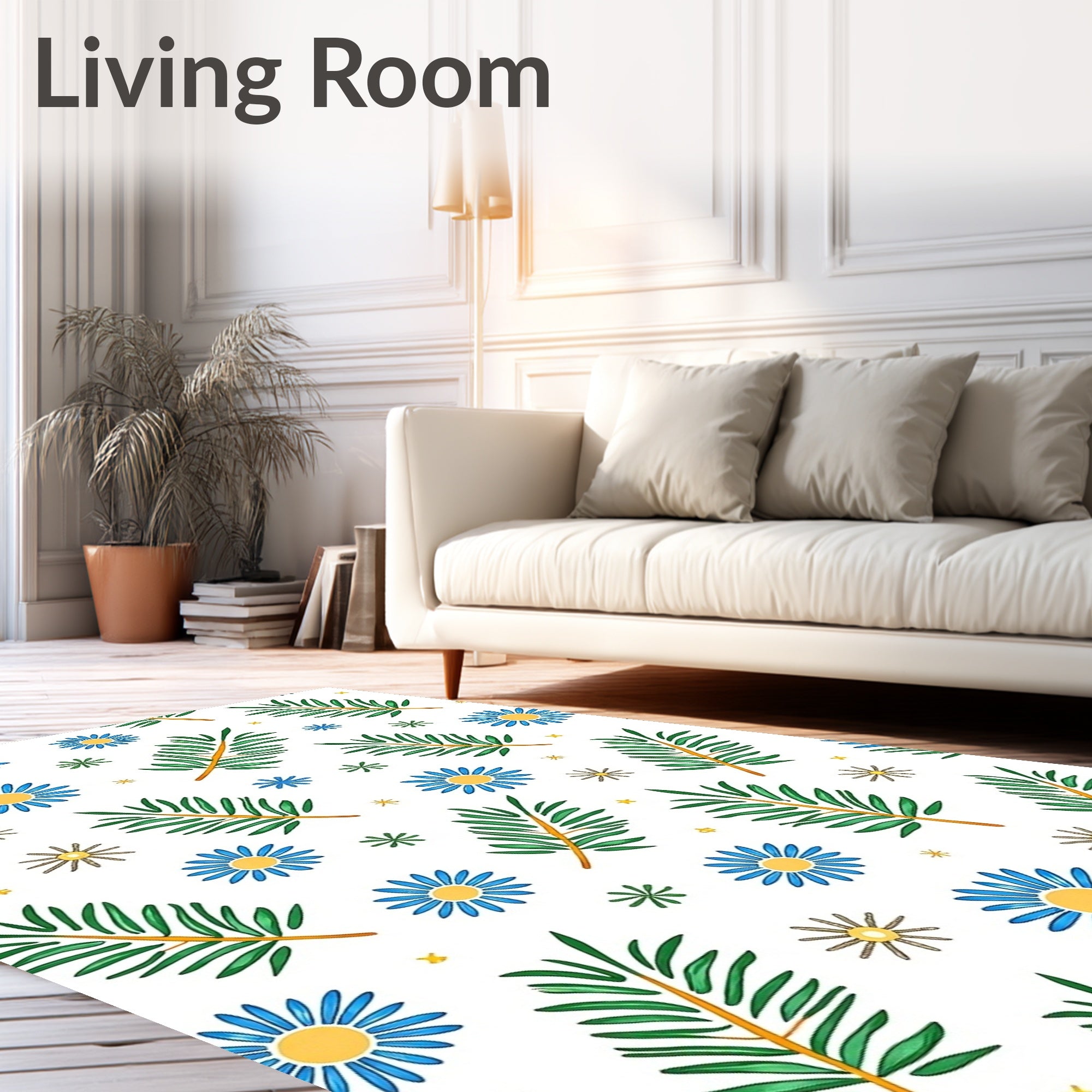 Blue Daisy Green Leaf Scatter Rug