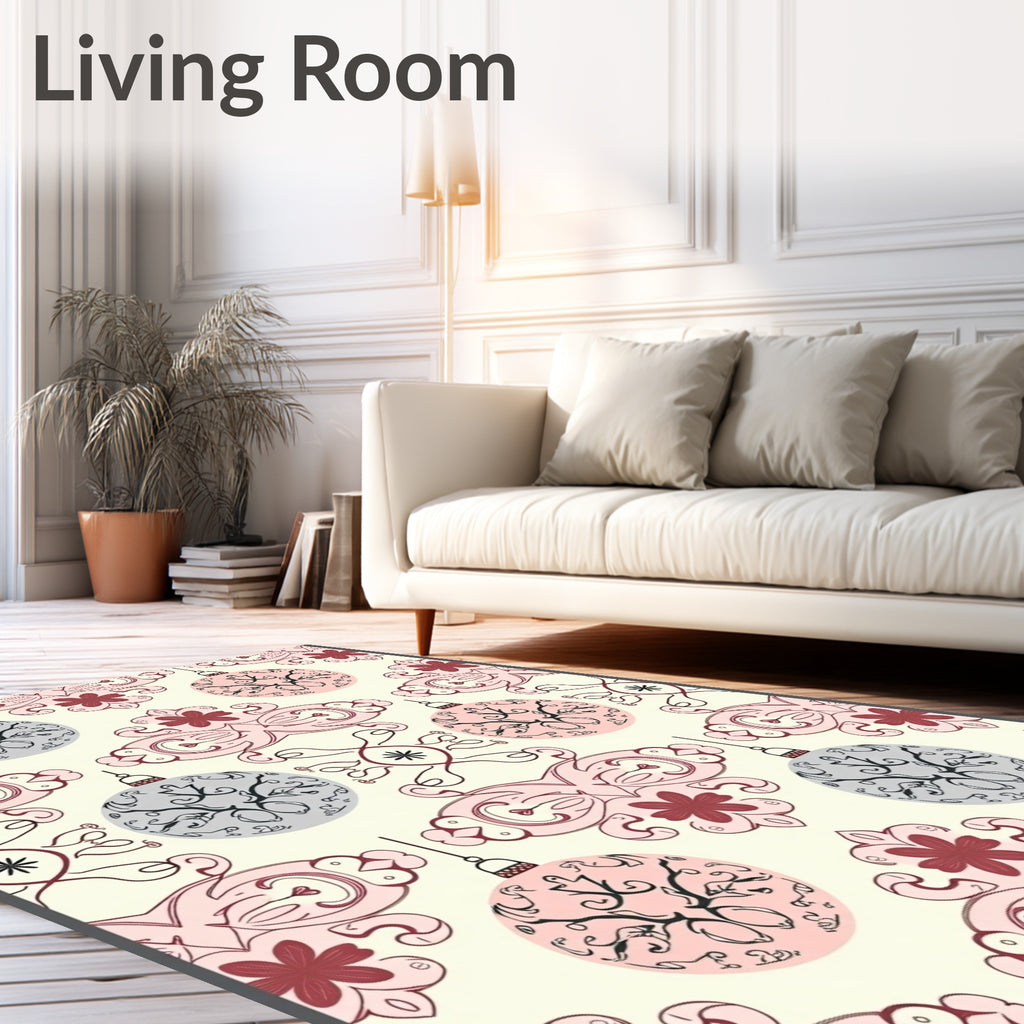 Pink Gray Festive Ornaments Repeating Pattern Rug