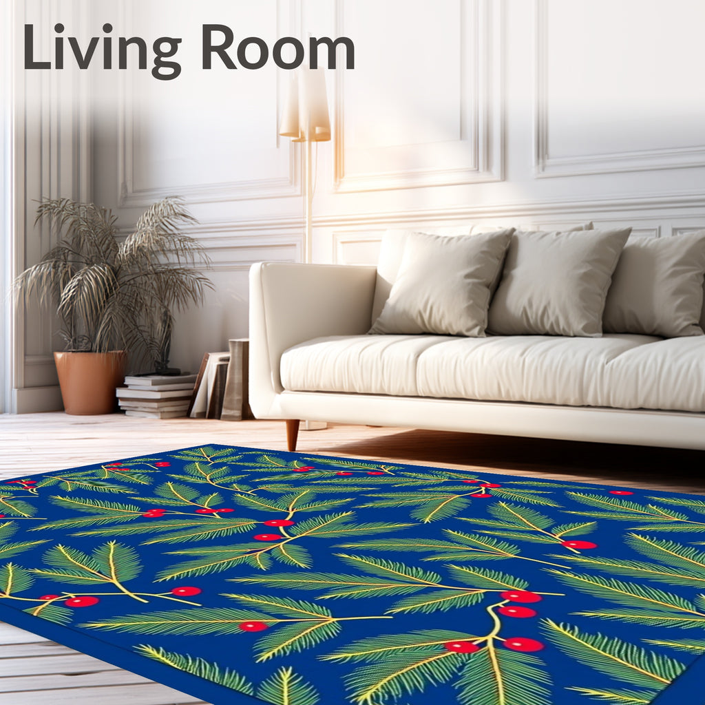 Deep Blue Pine Sprig Holly Rug