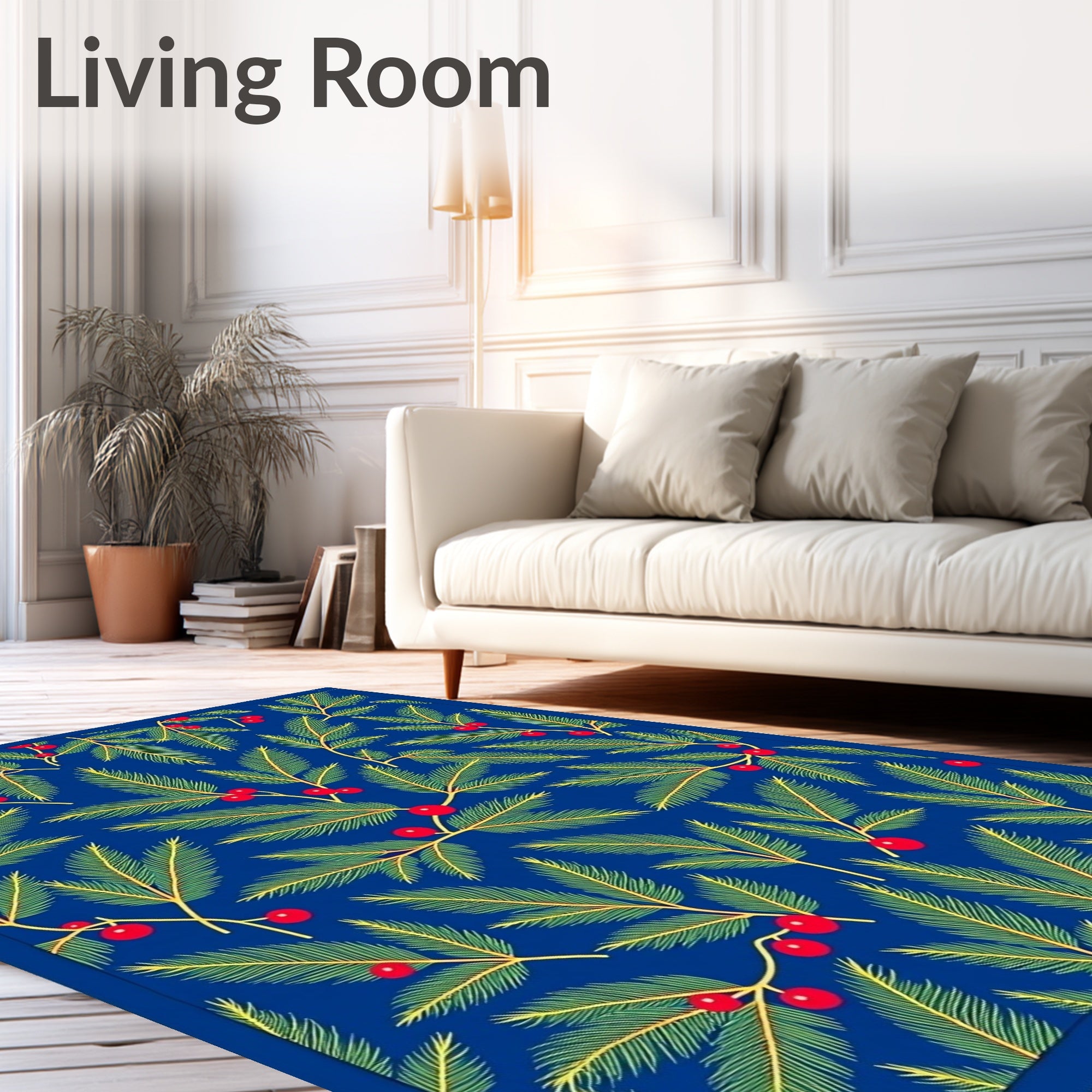 Deep Blue Pine Sprig Holly Rug