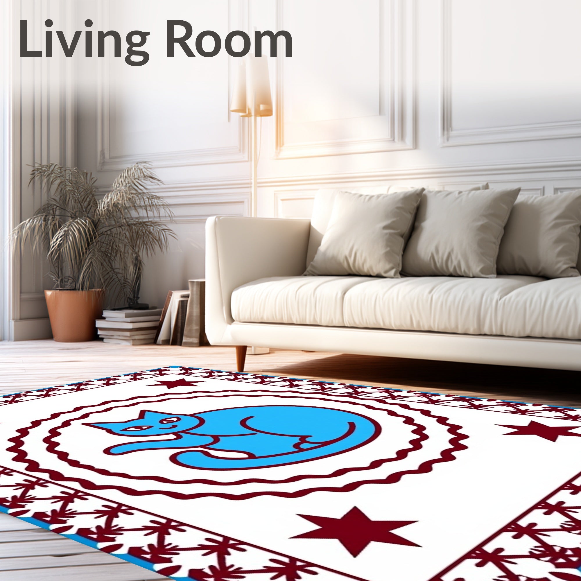 Blue Feline Star Borderrug Rug