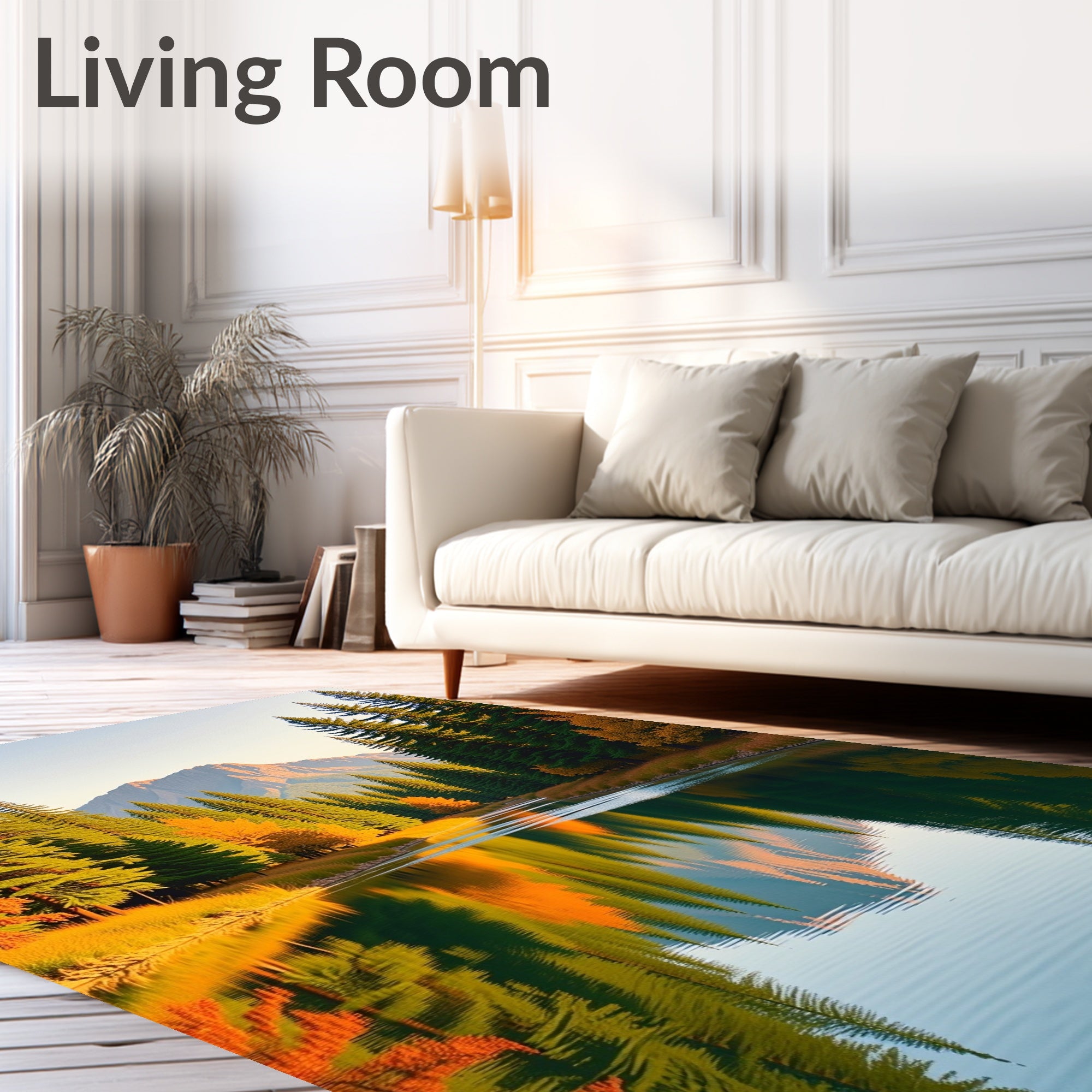 Golden Autumn Forest River Reflection Rug