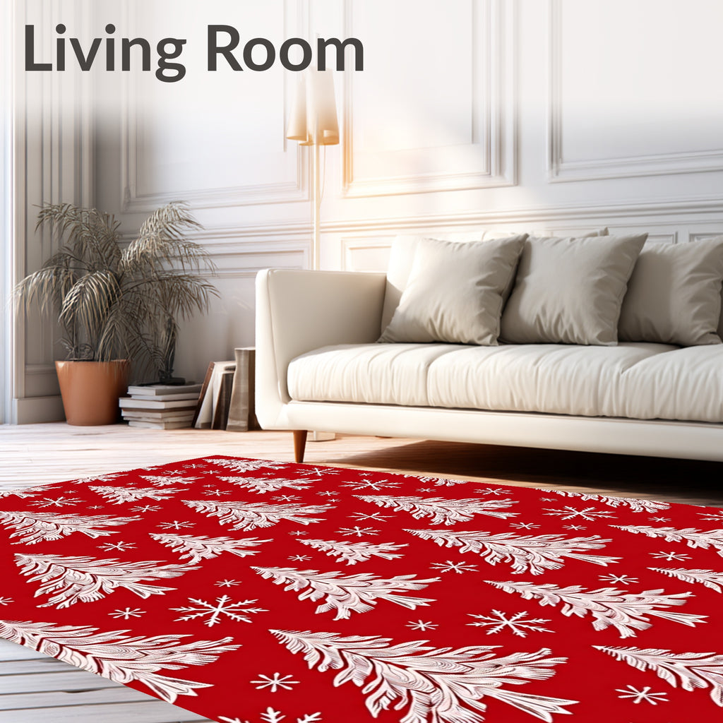 Winter Forest Red Snowflakes Rug