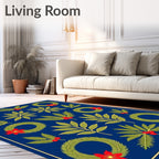 Deep Blue Christmas Wreath Poinsettia Rug