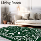 Deep Forest White Floral Bird Art Rug