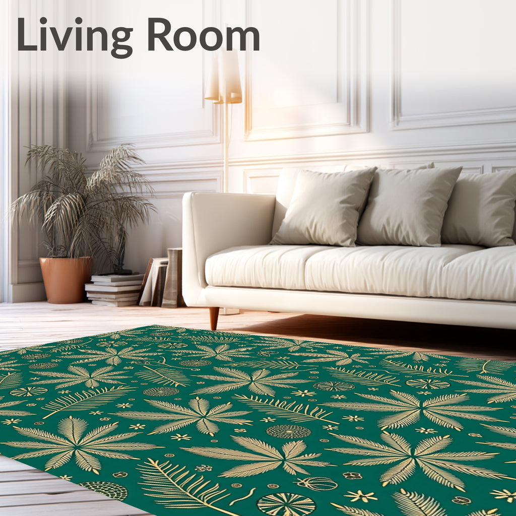 Emerald Green Palm Frond Collage Rug