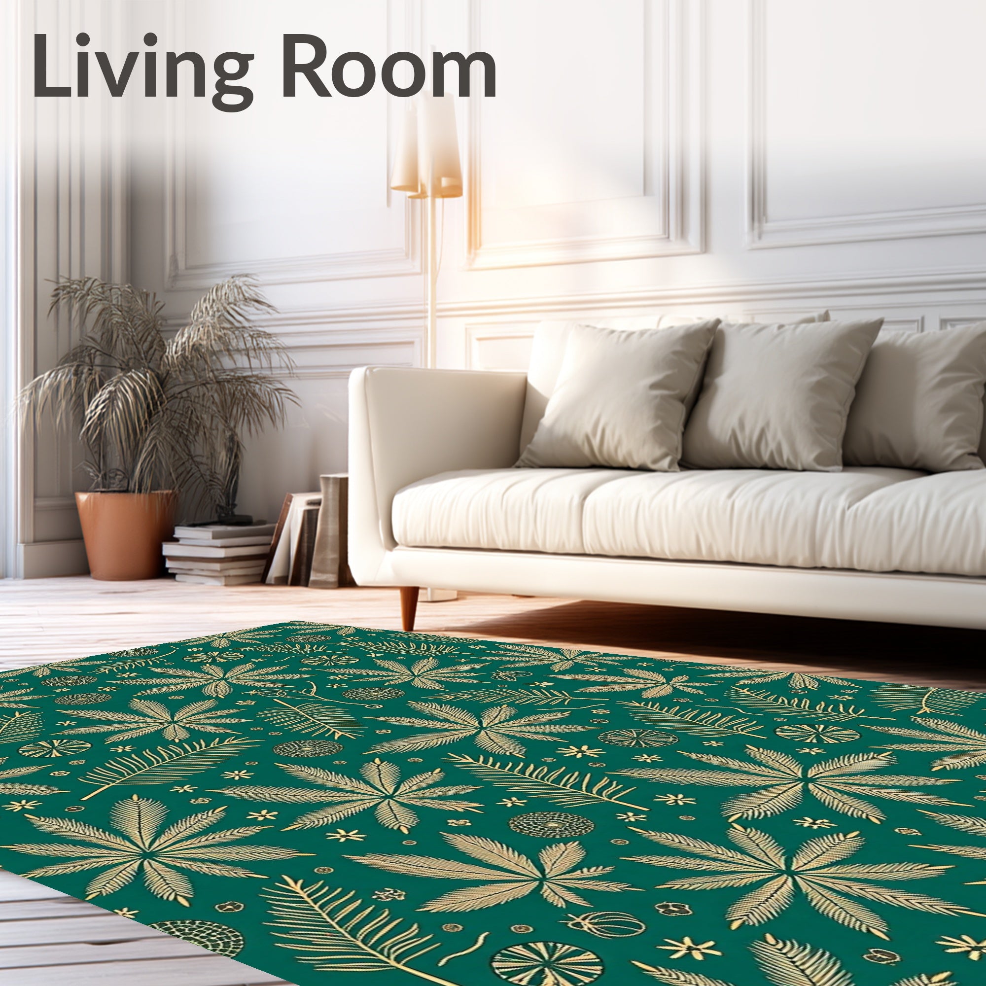 Emerald Green Palm Frond Collage Rug