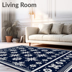 Navy White Snowflake Geometric Medallion Rug