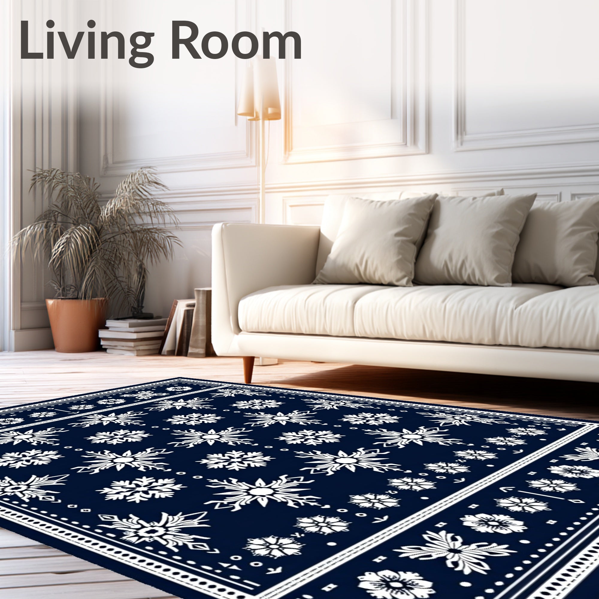 Navy White Snowflake Geometric Medallion Rug