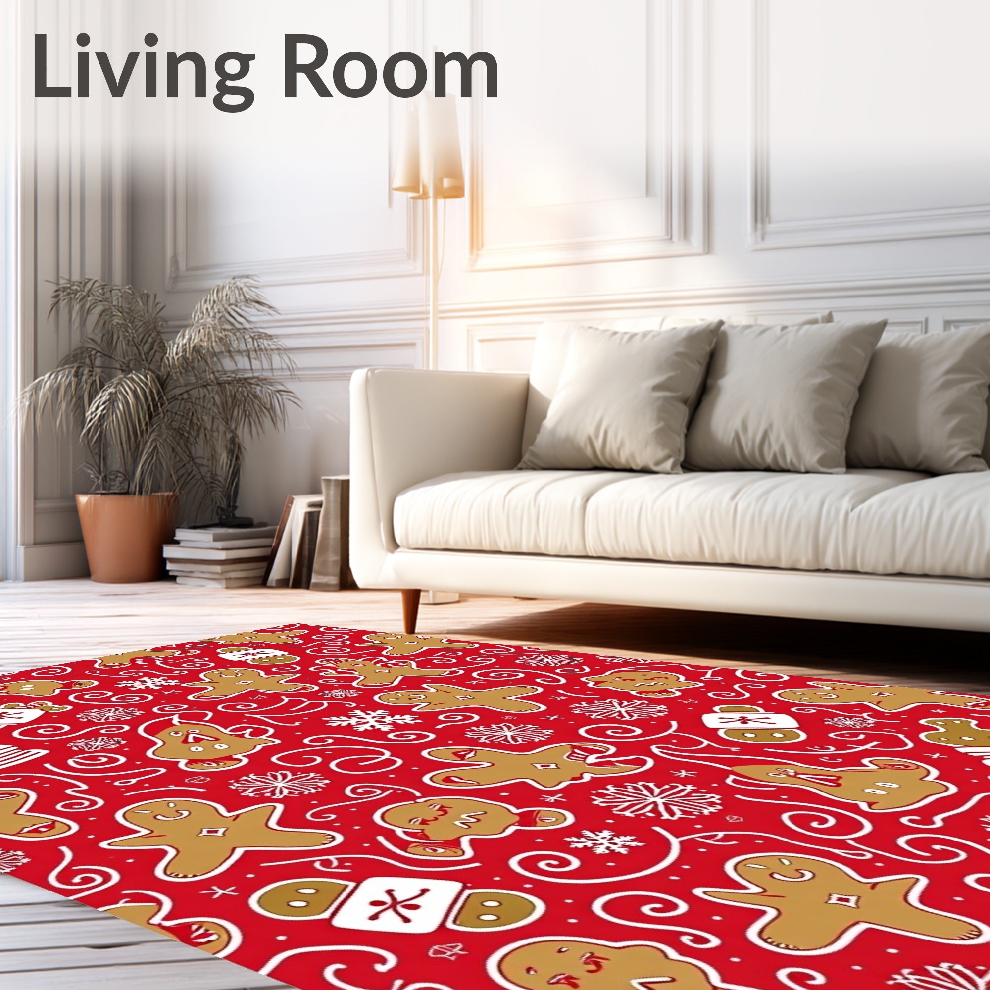 Whimsical Gingerbread Man Snowflakes Red Rug